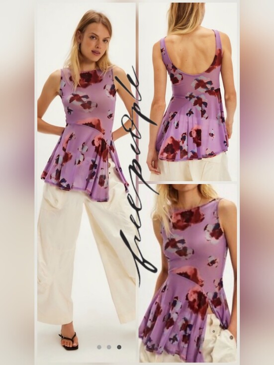 Free People Dresses & Skirts - Free People Lavender Floral Peplum Mini Dress